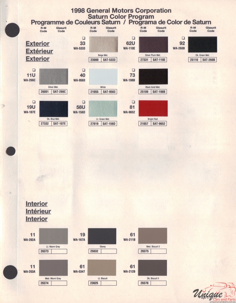 1998 General Motors Paint Charts RM 5